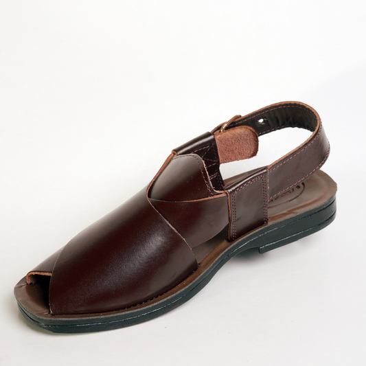 5 Silver Star VZ 07 Men’s Peshawari Chappal – Square-Toe Leather Sandals – Traditional Footwear in Brown
